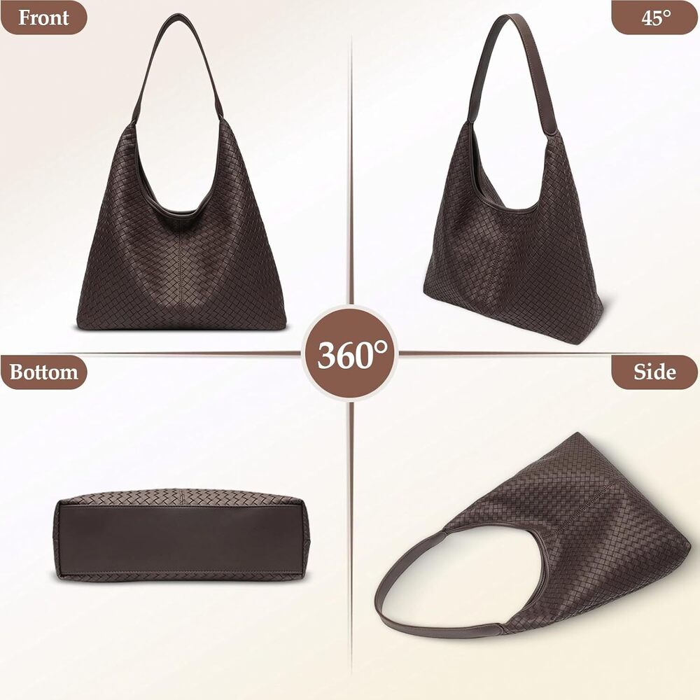 Large Woven Tote Bag for Women, Vegan Leather Hobo Purse - Picture 4 of 7